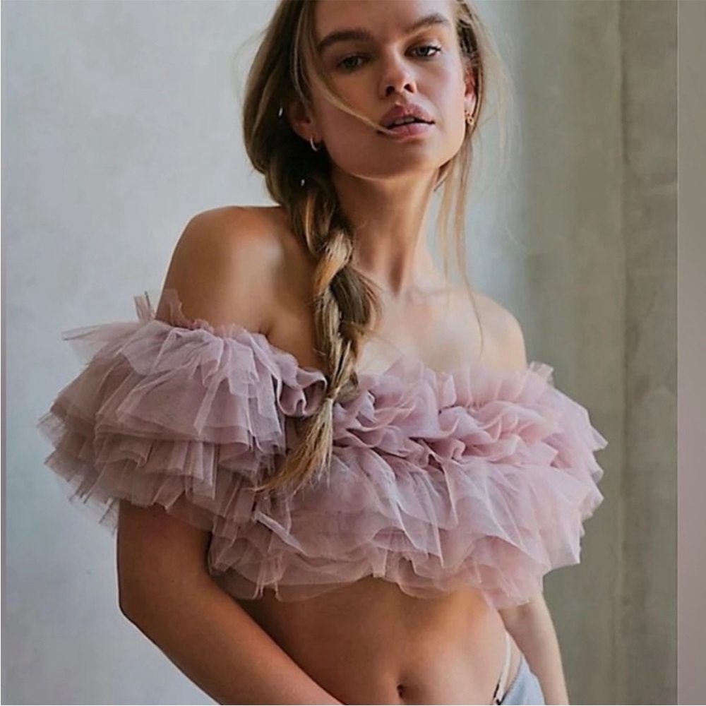 Free People Ruffled Off-Shoulder Top in Pink